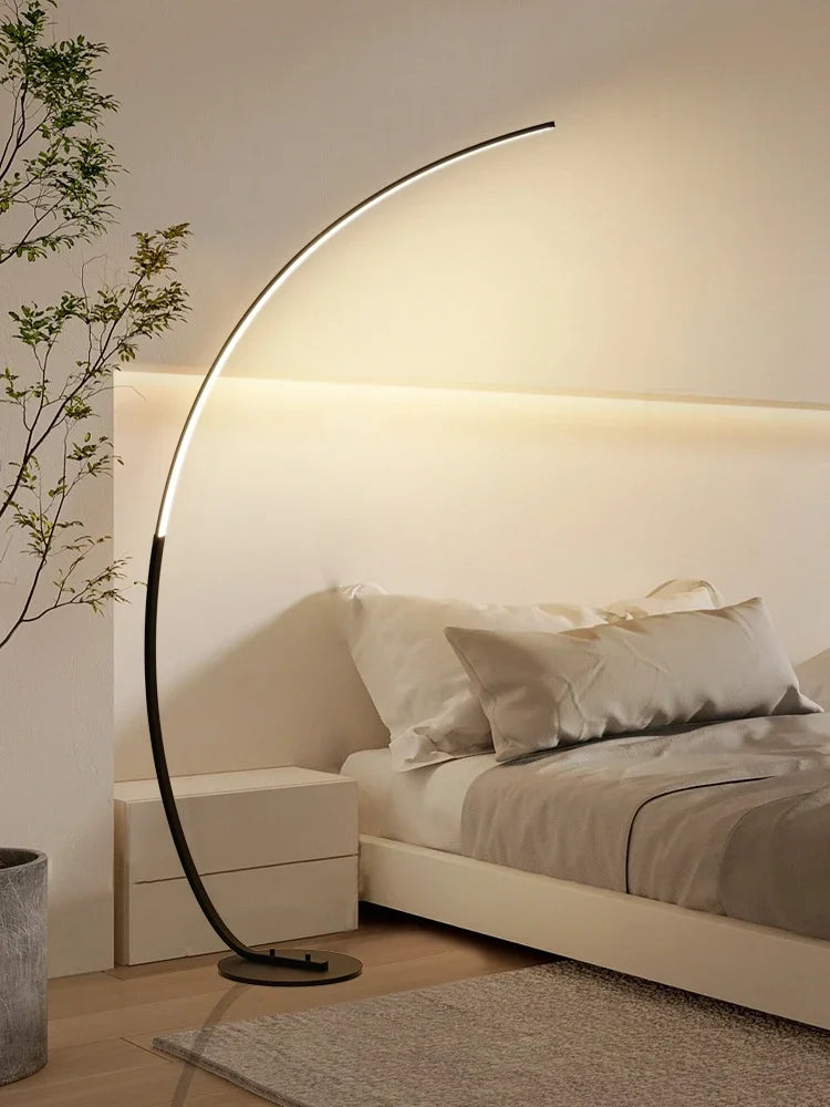 lampe sol moderne aluminium blanc télécommande énergie économique chambre coucher