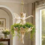 cache pot suspendu résine feuilles vertes figurine sirène classique romantique oiseau doré decoration plantes