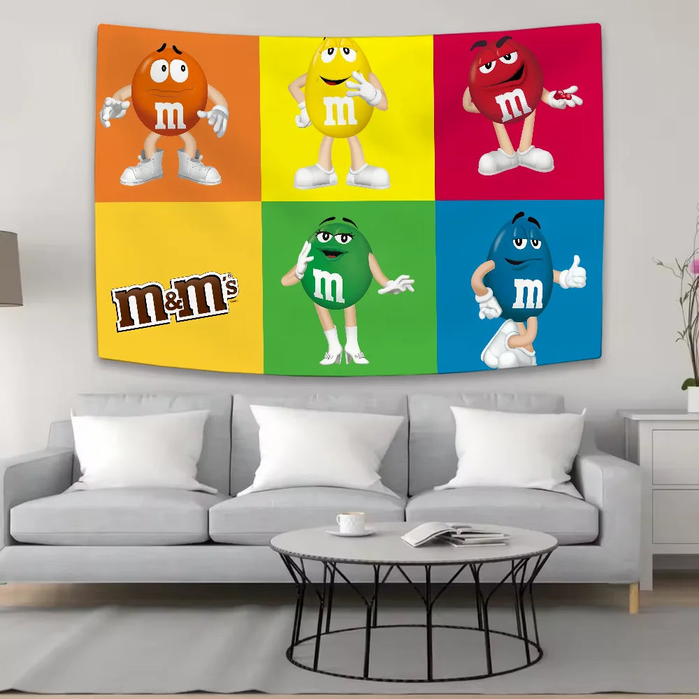 tapisserie murale décor chambre enfant motif personnages chocolat coloré pop art tissu suspendu
