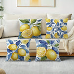 taies d'oreiller décoratives imprimées citrons feuilles bleu moderne maison lit