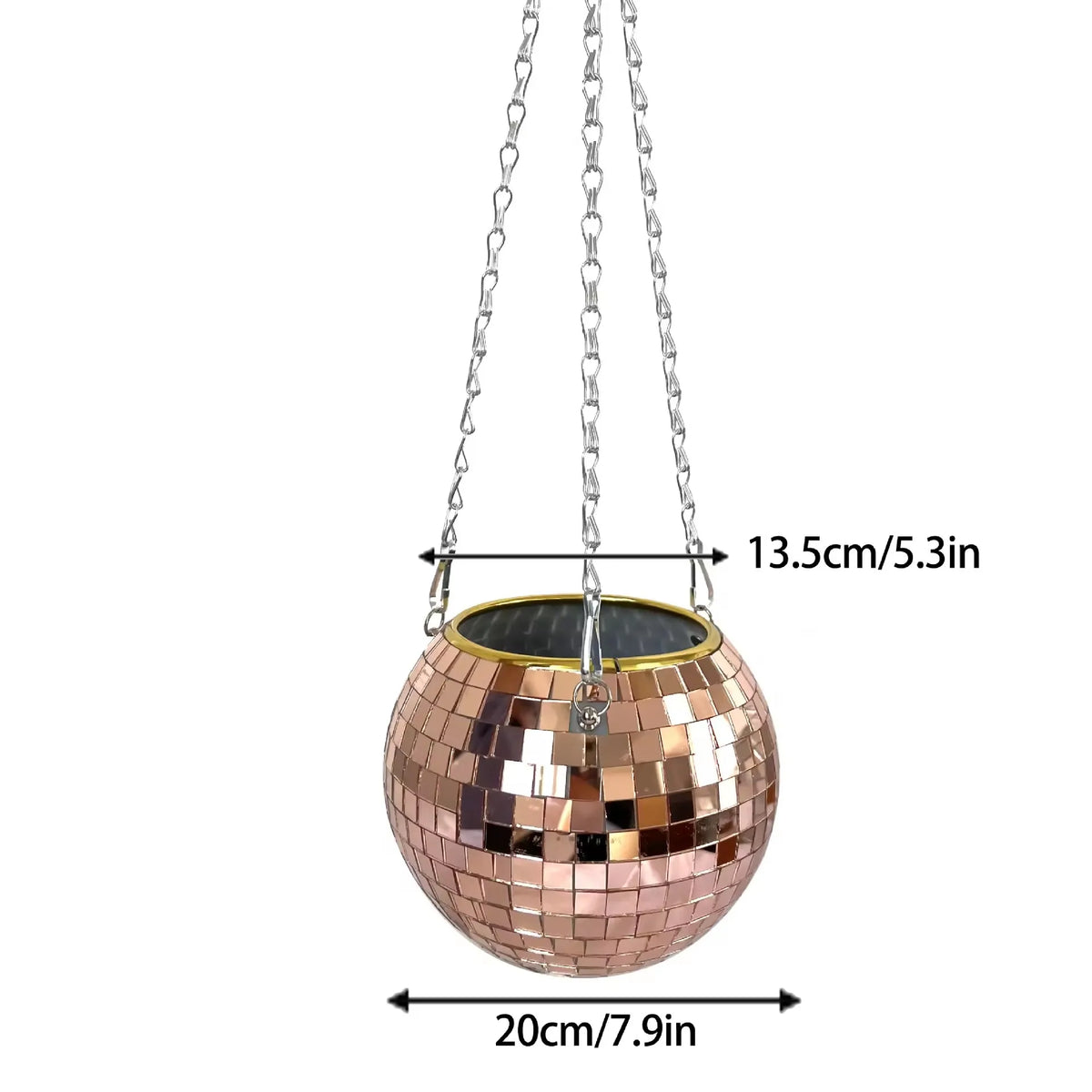 cache pot suspendu moderne miroirs argenté doré décoration noël plante fleur chaînes métal balconintérieur