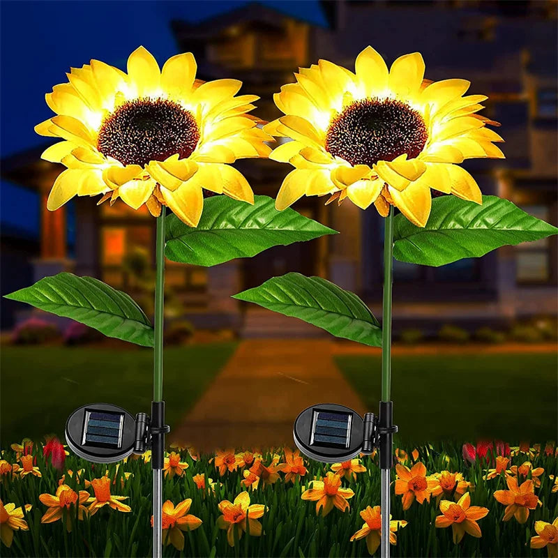 lampes solaires extérieures tournesol fleurs jaunes vert modernes jardin