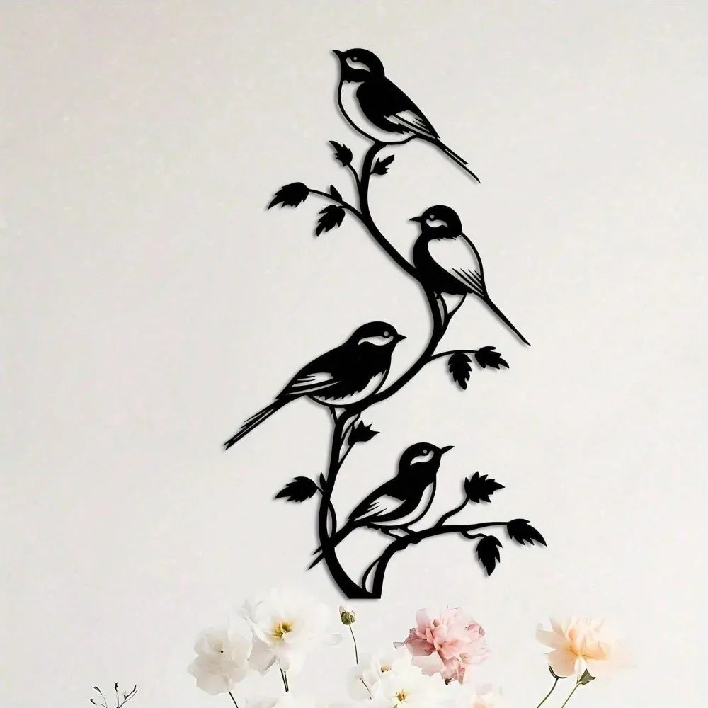décoration murale oiseaux silhouettes feuilles métal noir blanc minimaliste nature