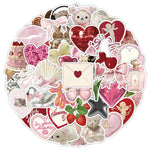 sticker adhésif rose coeurs ours fleurs lettres animaux décoratifs pack 50 pièces