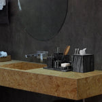 ensemble accessoires salle bain marbre noir rangement brosse dents dentifrice moderne luxe