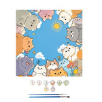 tableau illustration cartoon chats mignons couleur bleu blanc décoration murale enfants chambre enfant animé