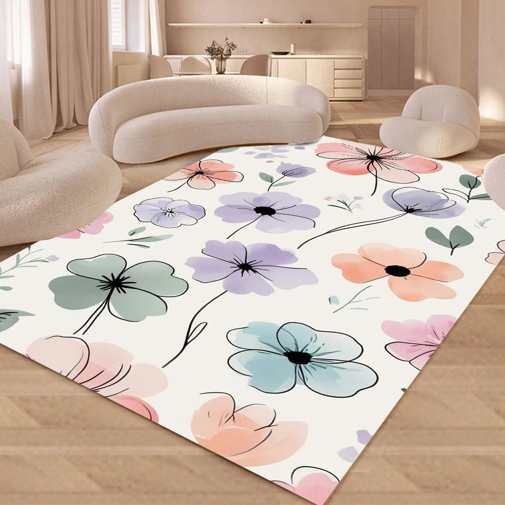 tapis moderne floral motifs abstraits polyester antidérapant facile nettoyer blanc rose vert bleu violet