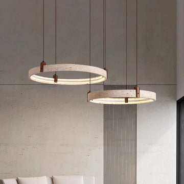 Suspension luminaire en pierre travertin style wabi-sabi suspendue au plafond