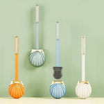 brosse wc moderne bleu clair orange blanc texture coquillage adhésif durable plastique