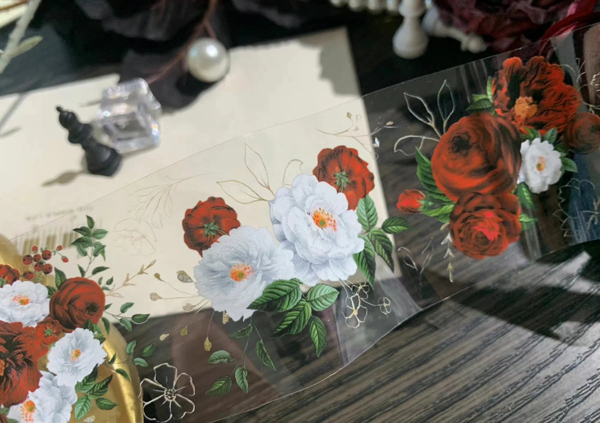 autocollants muraux fleurs roses feuilles rouge blanc adhésifs décoratifs réaliste opaque chambre