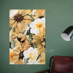 tableau abstrait impressionniste fleurs tournesols roses toile murale moderne sans cadre vertical huile