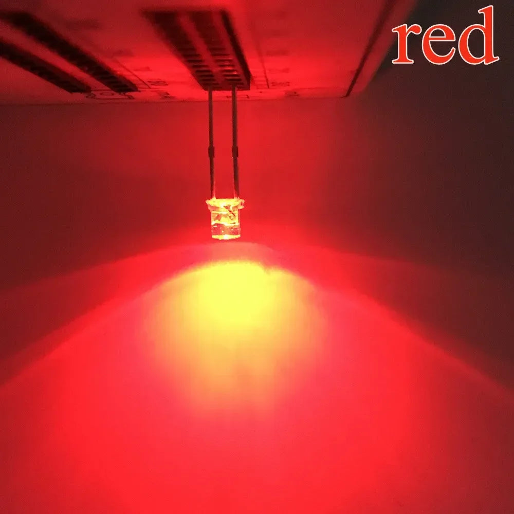 diodes led 3mm bleu vert rouge blanc chaud jaune violet rose orange transparentes plat