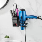 organisateur mural noir moderne porte sèche cheveux pince brosse cordon vis fixations salle bain