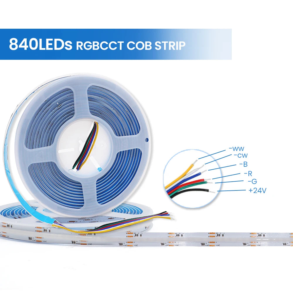 ruban led flexible blanc moderne 24v 840leds rgb cct adhésif inclusion câbles connecteurs