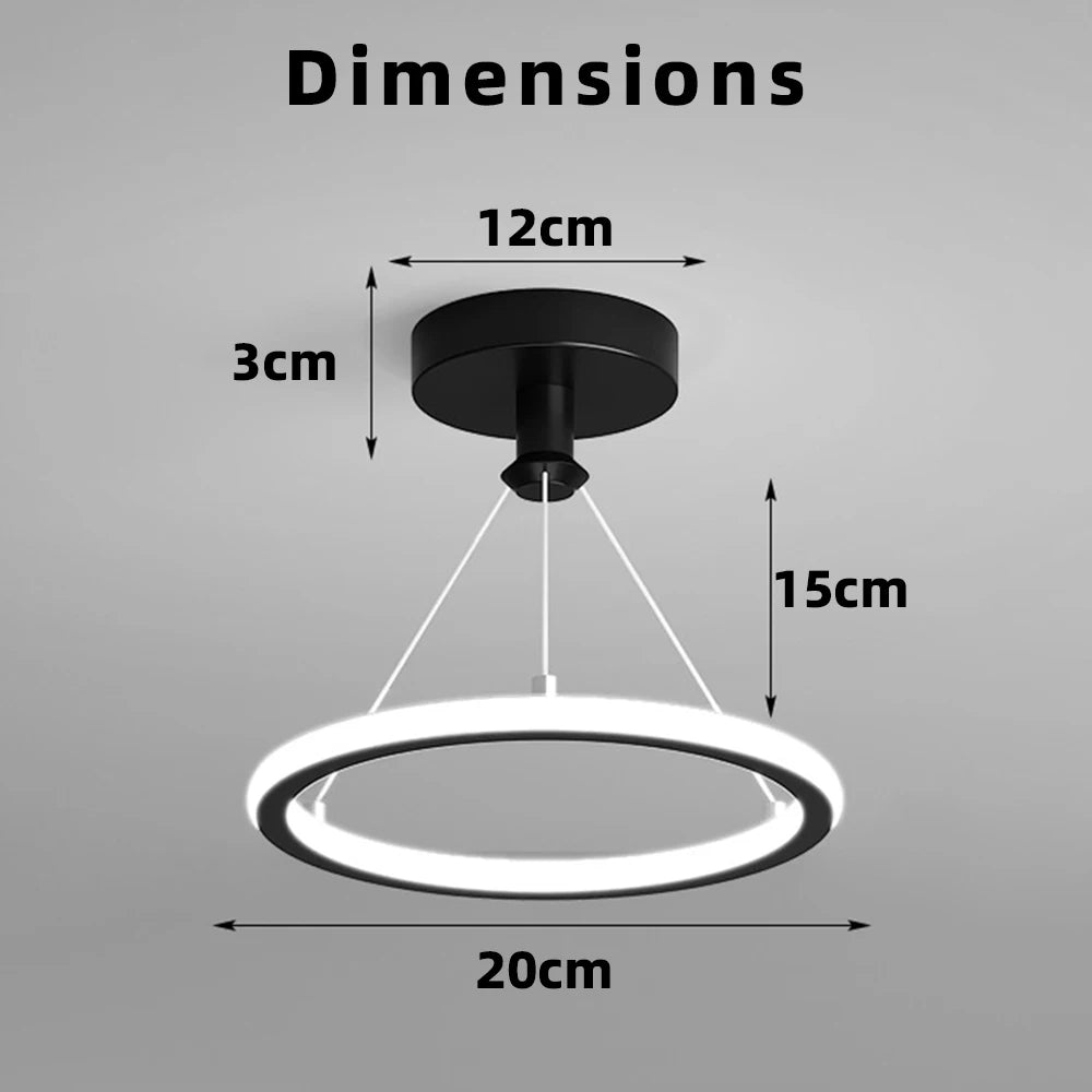 suspension lumineuse moderne anneau noir blanc led 15w variable cuisine salon chambre entrée