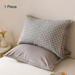 housse coussin rectangulaire coton polyester carreaux rayures bleu clair rouge gris clair moderne fixation