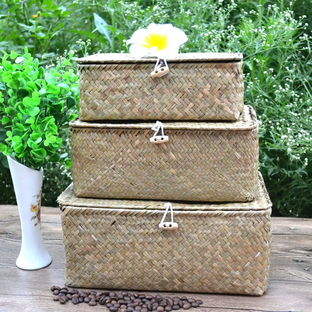 coffre provisions réutilisable osier couleur brun clair rustique respectueux environnement utilisation multiple articles divers