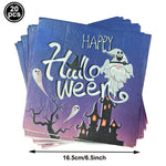serviettes papier halloween motifs citrouille fantôme crâne main ensanglantée sorcière chauve souris cocktail