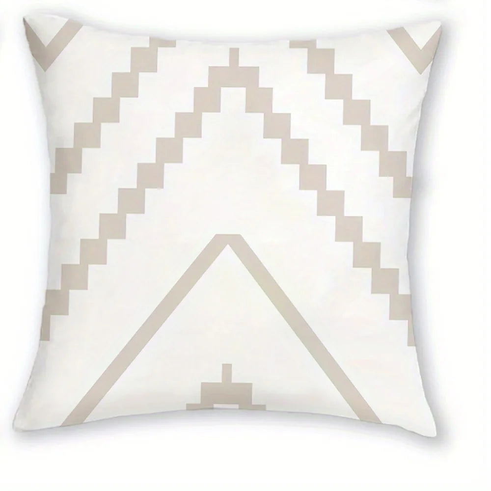 housse coussin motif géométrique moderne polyester beige blanc zipper 40x40cm chambre coucher canapé lit