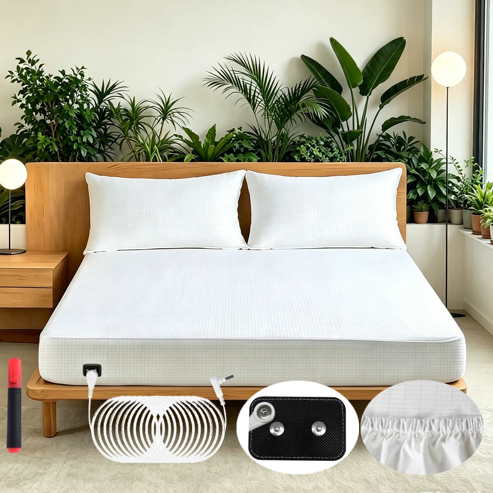 drap housse gaufré blanc gris king queen coton argent antimicrobien snaps modernes minimalistes