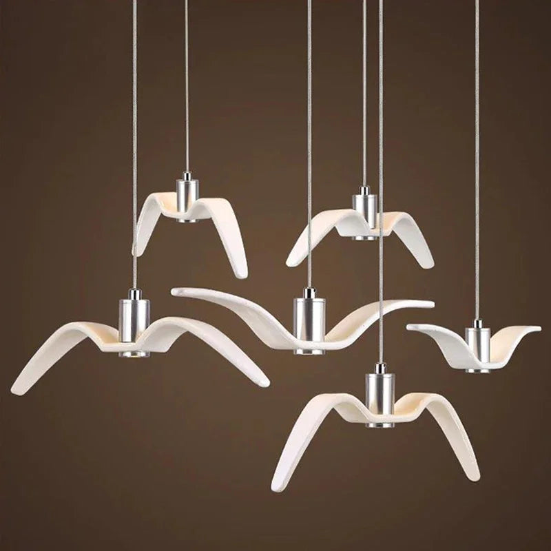 Suspension lumineuse moderne oiseau blanc opaque tringle ampoule intégrée chambre étude