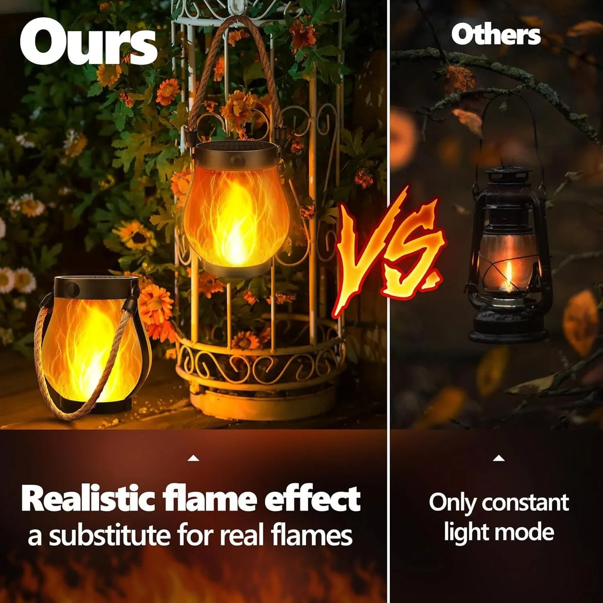 lanterne solaire portable rechargeable flamme 3d vacillante moderne noire ornement patio jardin camping
