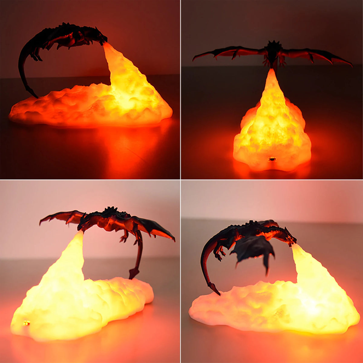lampe led dragon 3d nuit rechargeable usb noir rouge blanche réaliste chambre deco festive