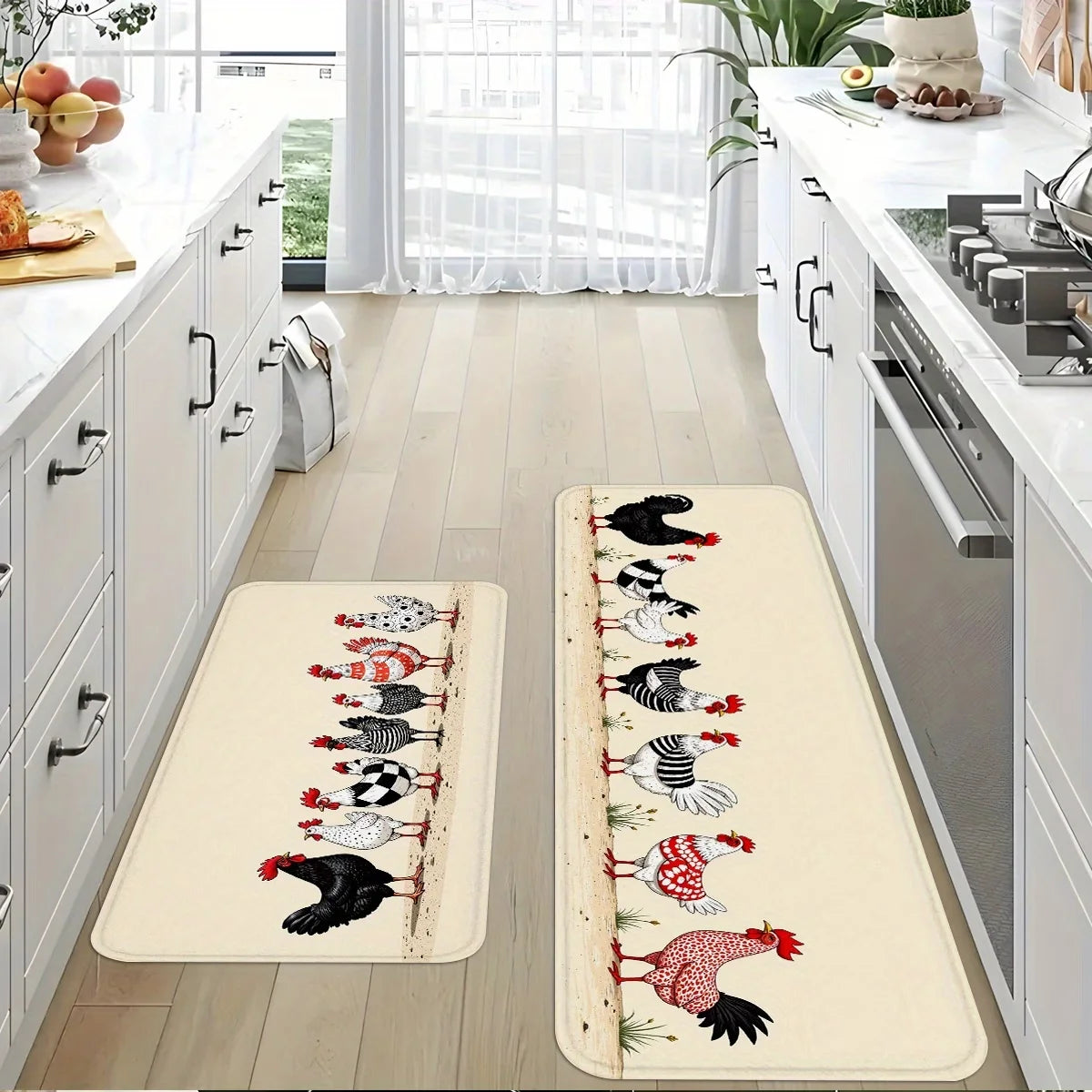tapis sol antidérapant coqs motif rustique plusieurs tailles