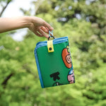 sac main pliable motif animaux vert violet bleu clair moderne enfantin anneaux cuir poignée