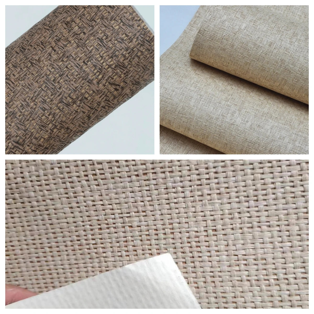 papier peint adhésif tissé imitation chanvre moderne rustique beige clair foncé décoration mur