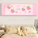tapisserie murale longue fraises coeurs dentelle rose chambre fille kawaii décoration tête lit douce