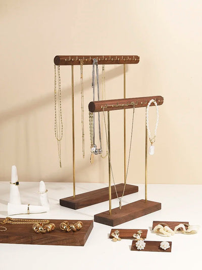 Présentoir à bijoux double face en laiton et bois - vue d'ensemble