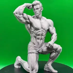 statue fitness réaliste musclé décoration sport muscle détaillé texture granulée blanc gris métallisé bracelet