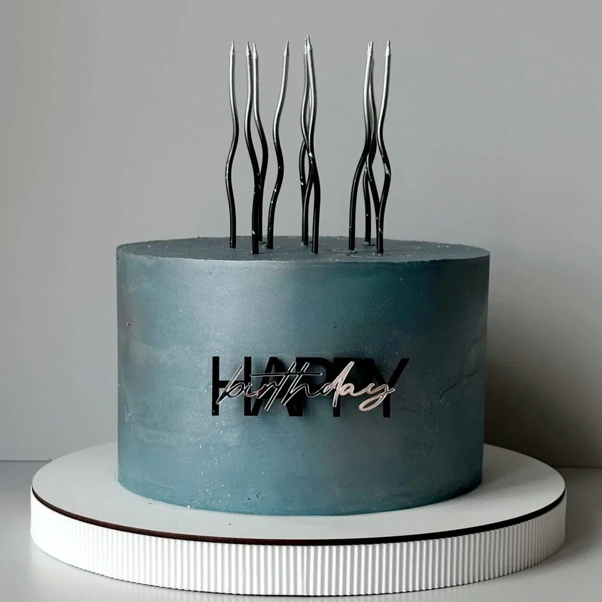 décoration gâteau acrylique happy birthday moderne occasion anniversaire enfant adulte or bleu gris