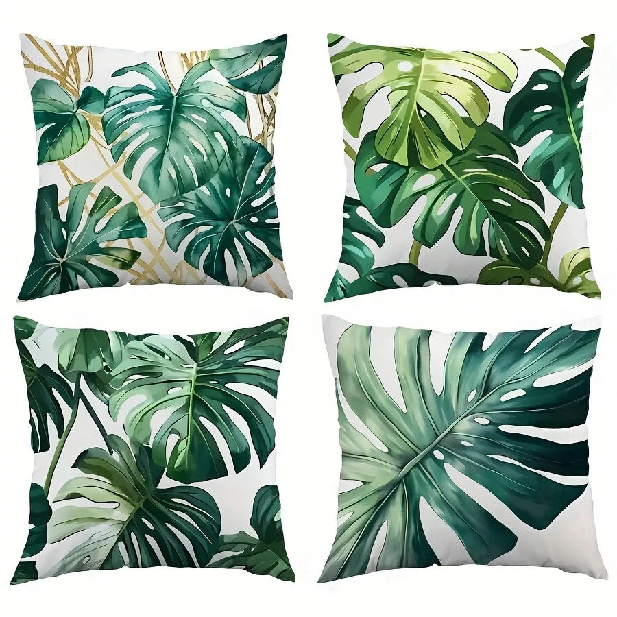 taies d'oreiller motif feuilles tropicales moderne polyester blanc vert 45x45cm zipper closure decoration impression
