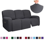 housse canapé inclinable fauteuil polyester lavable moderne élastique gris foncé doux poche rangement summer