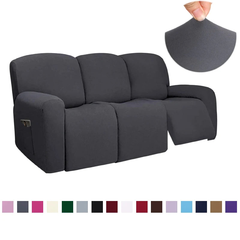housse canapé inclinable fauteuil polyester lavable moderne élastique gris foncé doux poche rangement summer