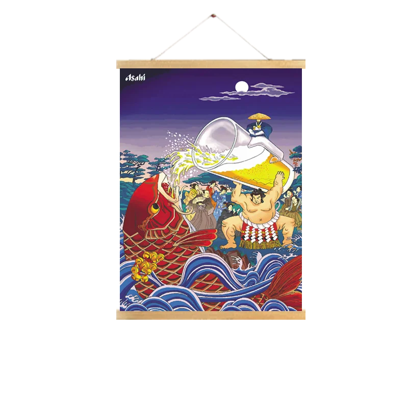 affiche toile japonaise lutte sumo bière décoration restaurant sushi ramen mur traditionnel