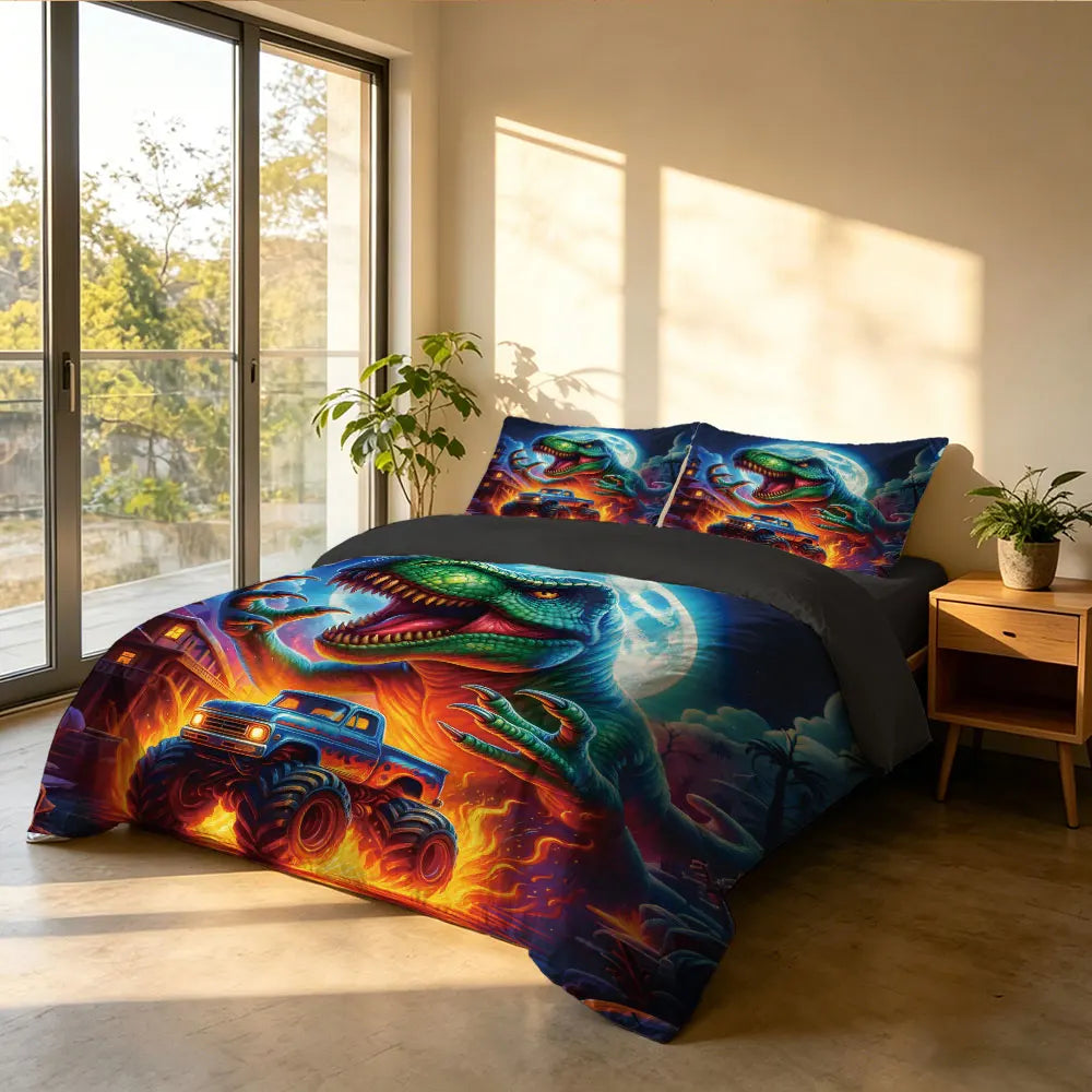 ensemble literie dinosaure bleu taies oreiller lit enfant fantastique graphique