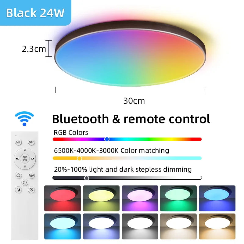 plafonnier intelligent led blanc noir télécommande rgbcw éclairage moderne