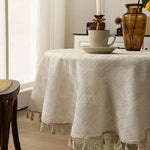 nappe tissée géométrique blanche crème tasselée classique maison événement festif