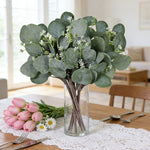 bouquet artificiel feuilles eucalyptus vert blanc moderne minimaliste extérieur mariage décoration table exposition festive