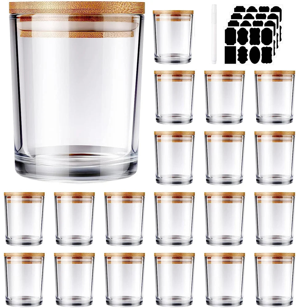 bougies parfumées marron translucides couvercle bambou moderne minimaliste étiquette souhaits flask huiles essentielles