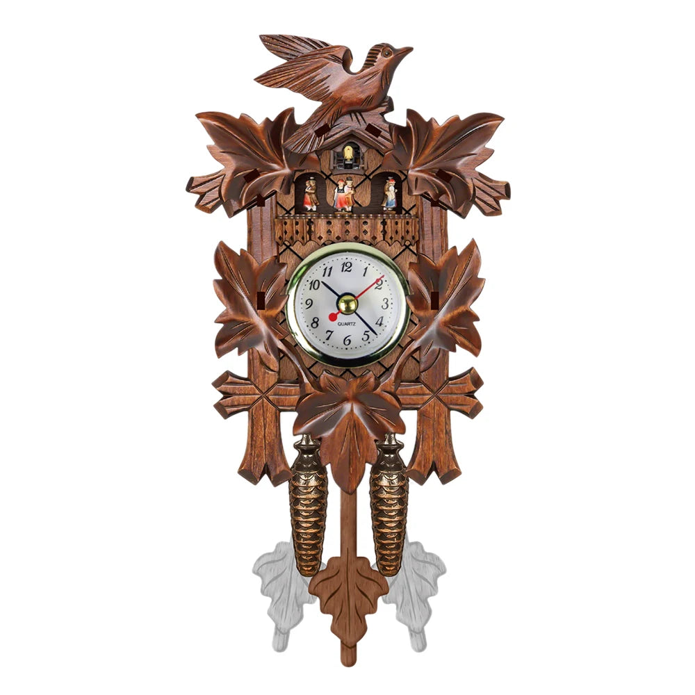 horloge murale coucou oiseau bois motifs floraux forêt noire pendule auto swing doré chiffres