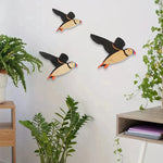décoration murale oiseaux bois orange bleu noir motifs floraux artisanal