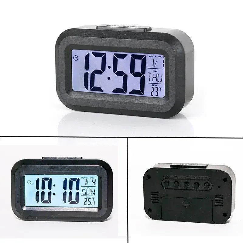réveil numérique horloge LED moderne alarme timer date température noir bleu rose vert