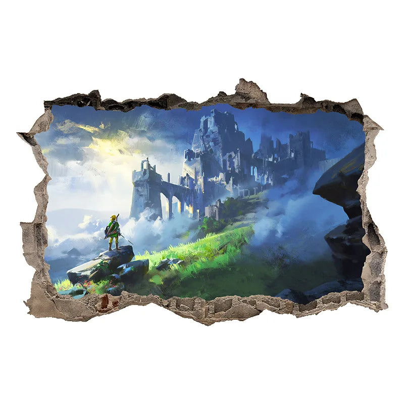 sticker mural 3d dessin animé paysages personnages fantastiques opaques adhésifs chambre bleu vert gris