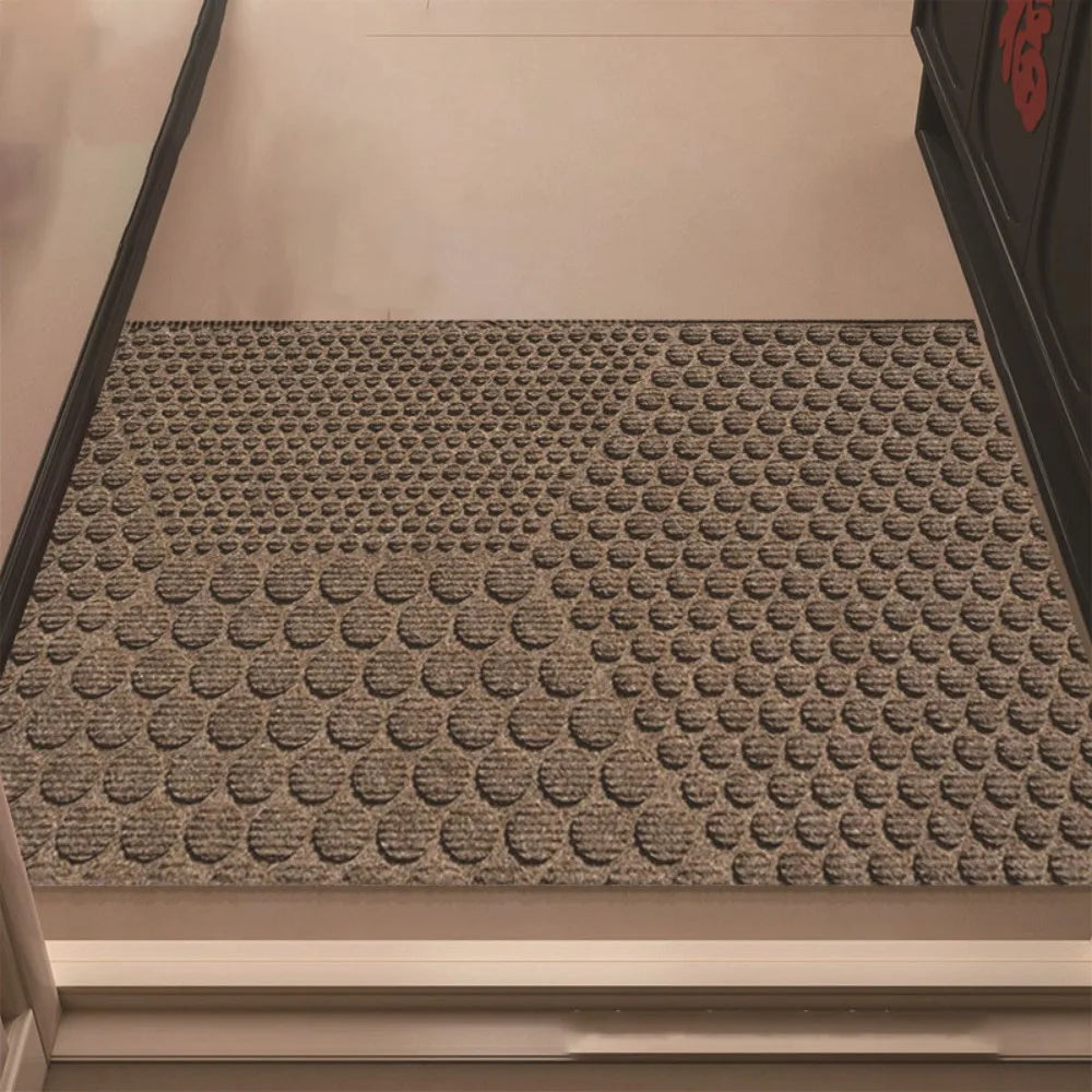 tapis d'entrée moderne rayures vert foncé marron gris antidérapant resistant taches