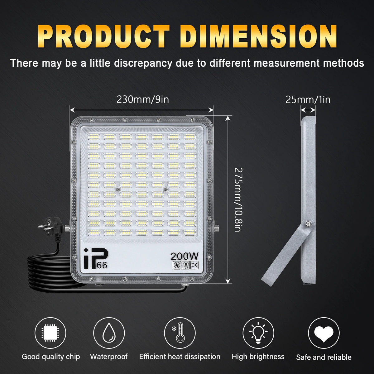 projecteur led moderne blanc ip66 230mm 275mm câble prise acextérieur