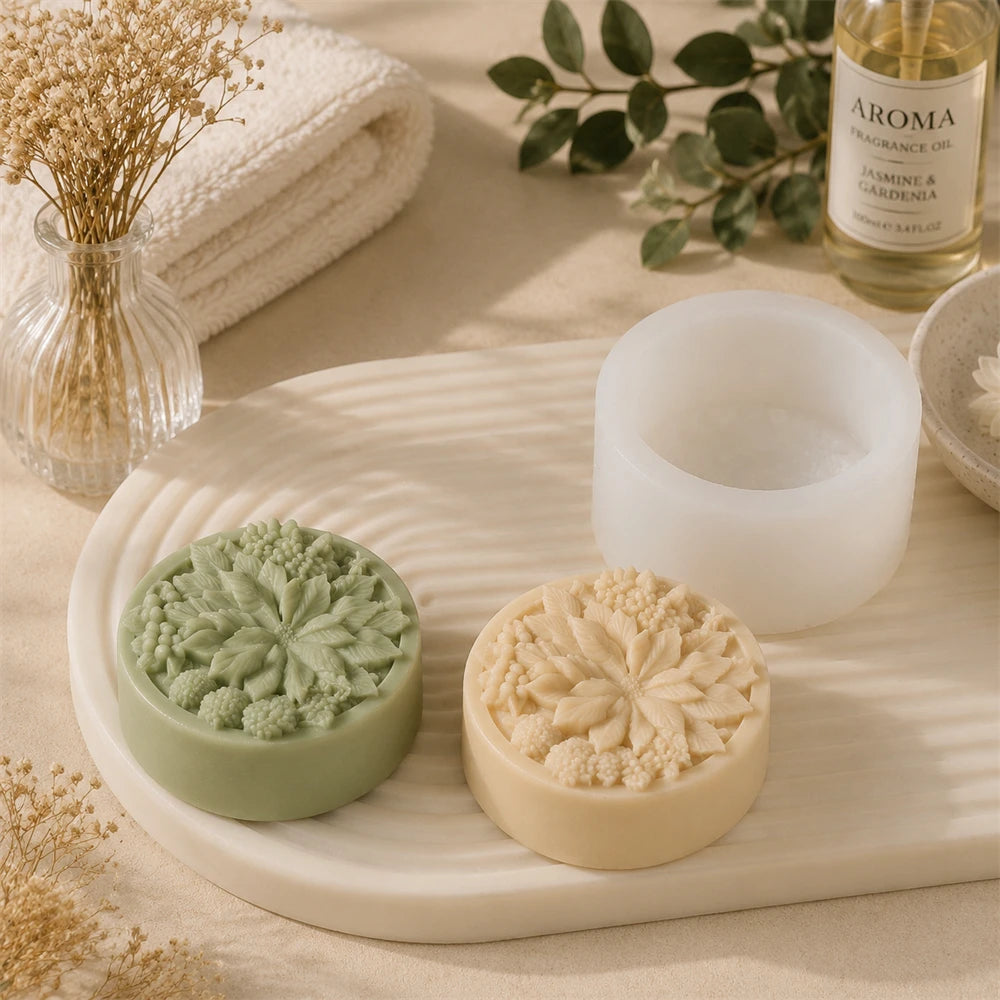 moules savon silicone floral blanc vert rose décoration artisanale diy trois pièces